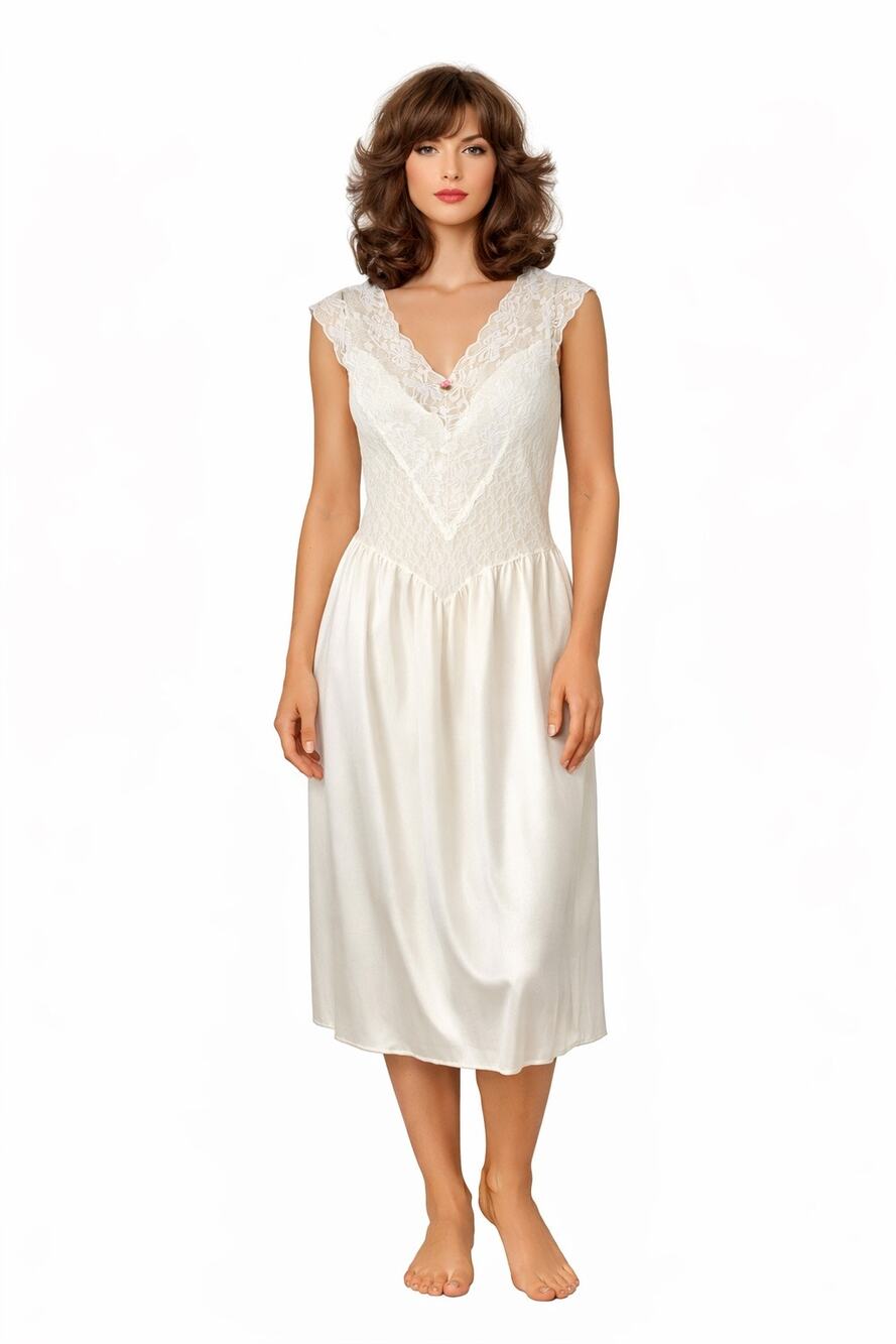 1970s Cira Ivory Lace & Satin Bias-Cut Slip Dress Made in USA size small